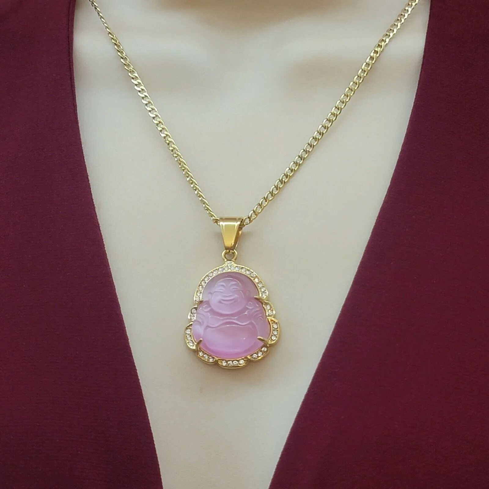Necklaces - Stainless Steel Gold Plated. Buddha Pendant & Chain Necklace.