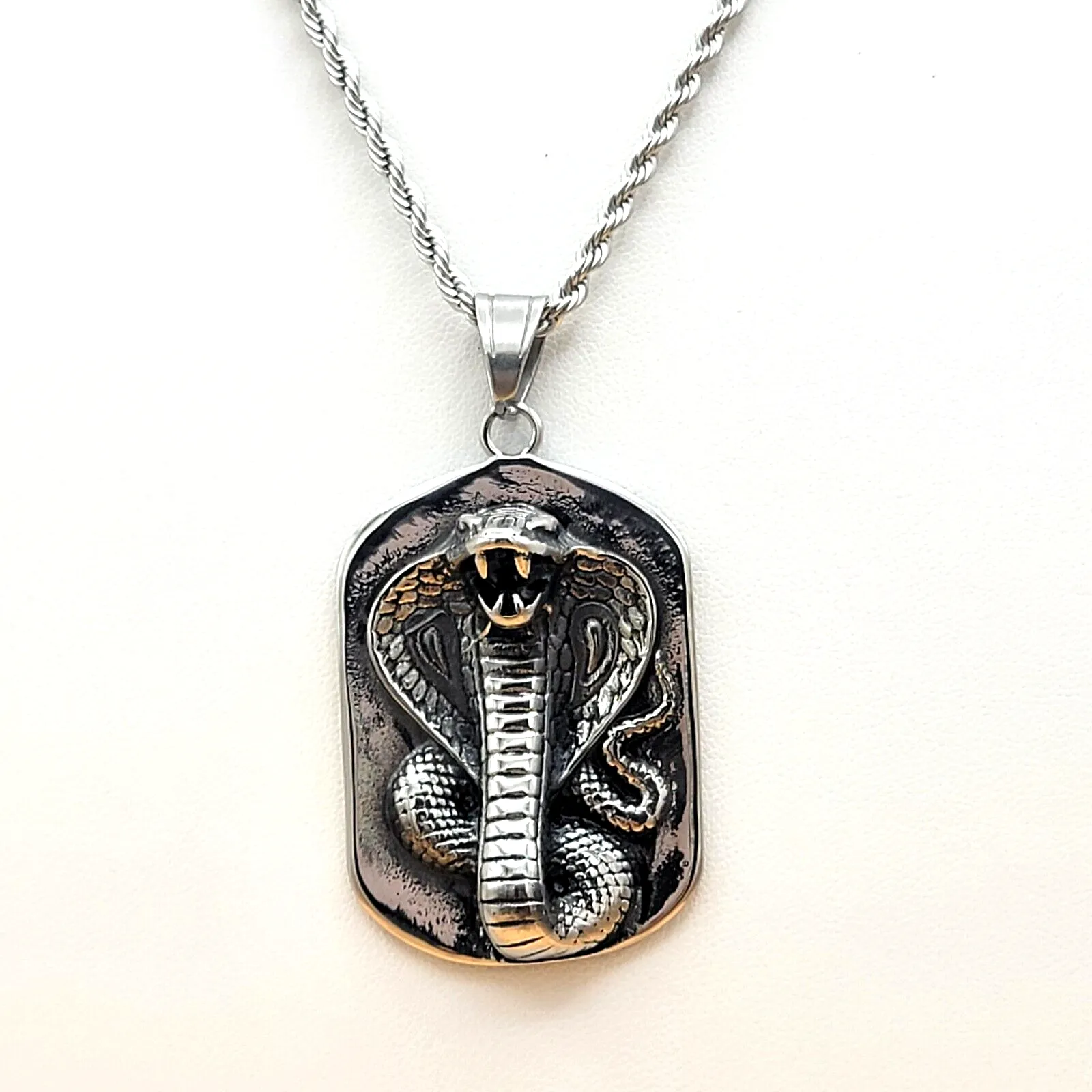 Necklaces - Stainless Steel. Tag Cobra Kai Snake Pendant & Chain.