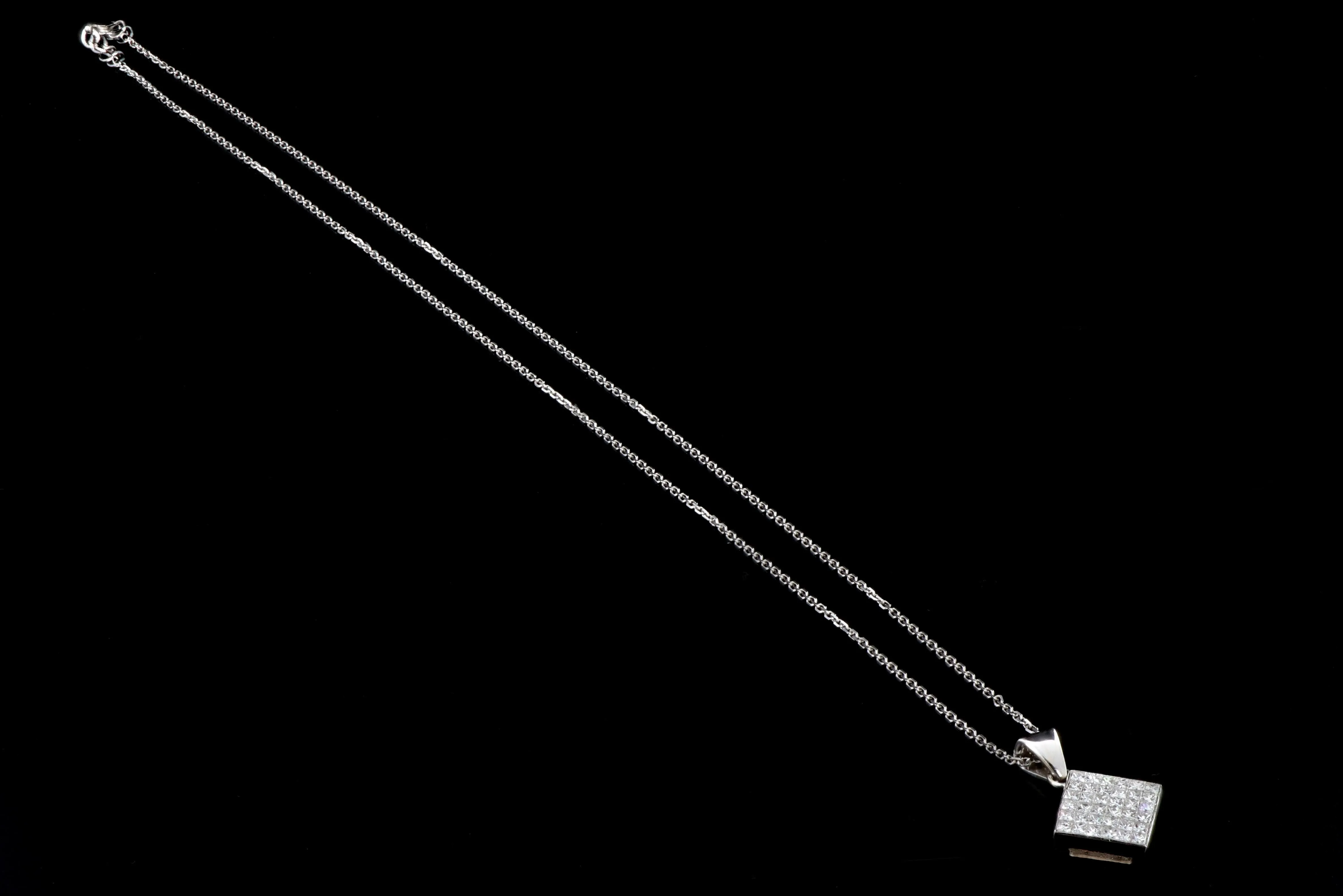 New 18K 1 Carat Princess Cut Cluster Diamond Pendant Necklace