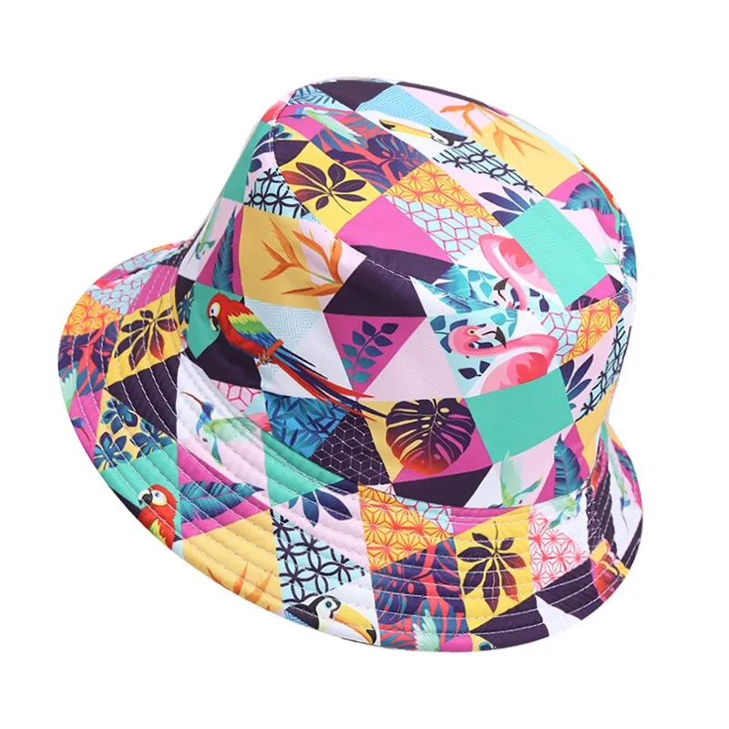 NEWBLOM Coconut Tree Panama Print Bucket Hat