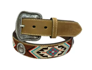 Nocona Belt - Southwestern Woven with Conchos on Brown Leather