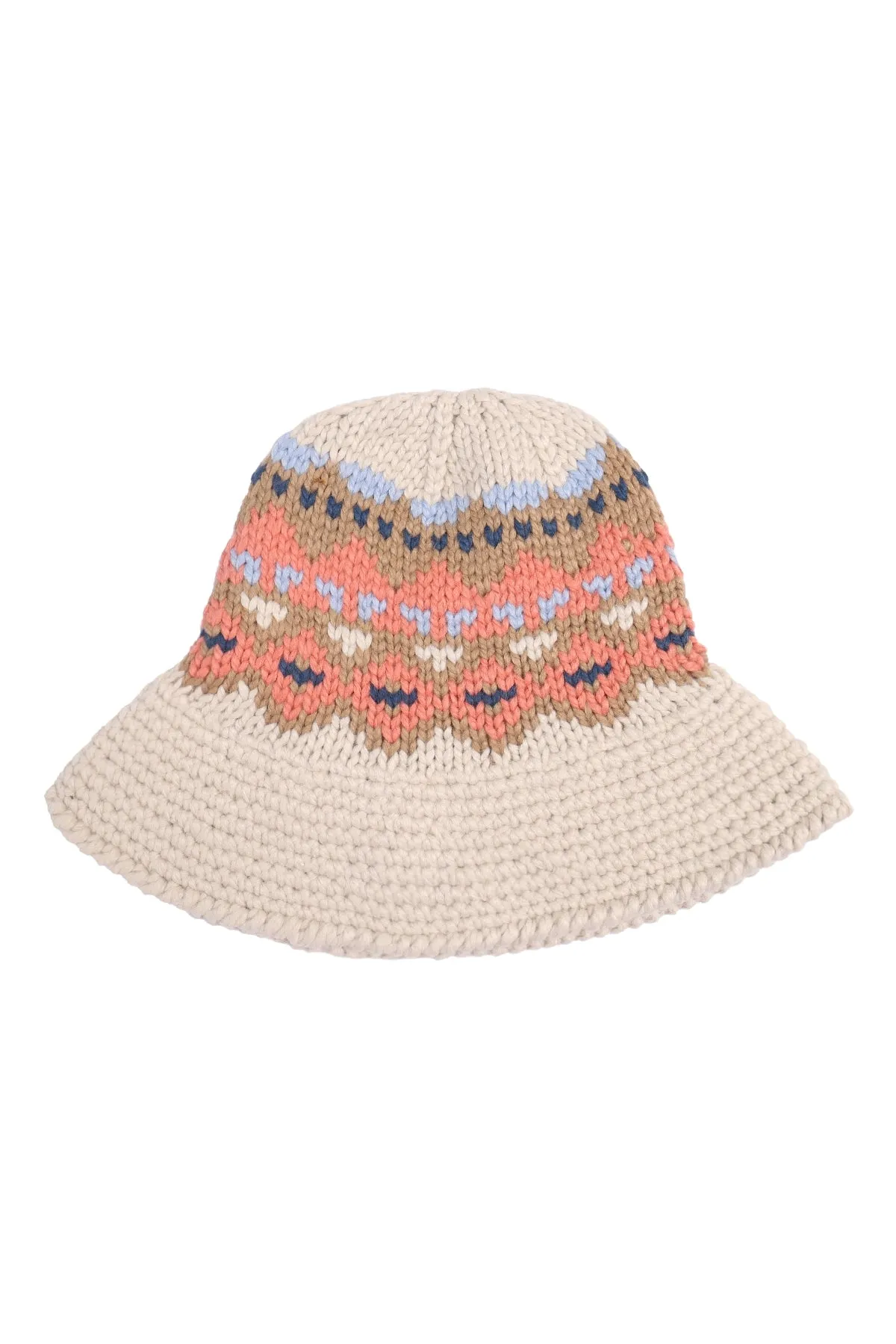 Nordic Pattern Knitted Bucket Hat Ivory - Pack of 6