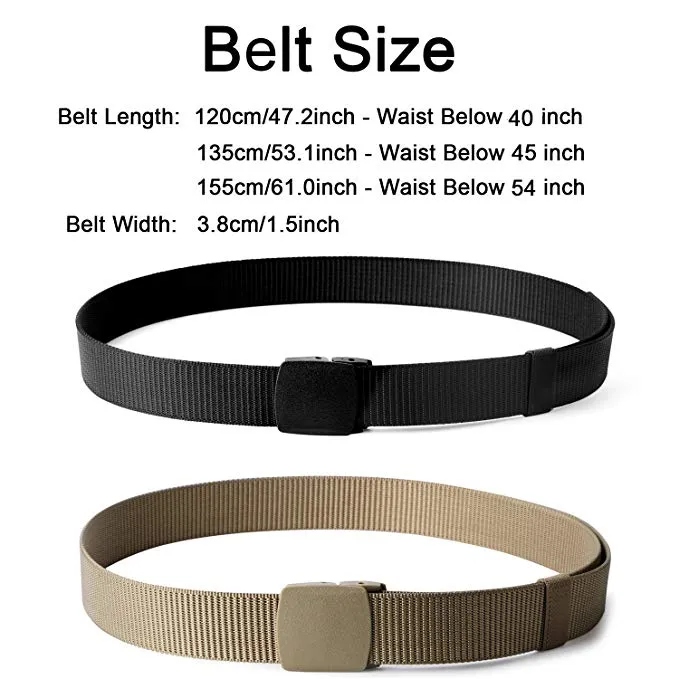 Nylon Military Tactical Belt 2 Pack Webbing Canvas Outdoor Web Belt With Plastic Buckle