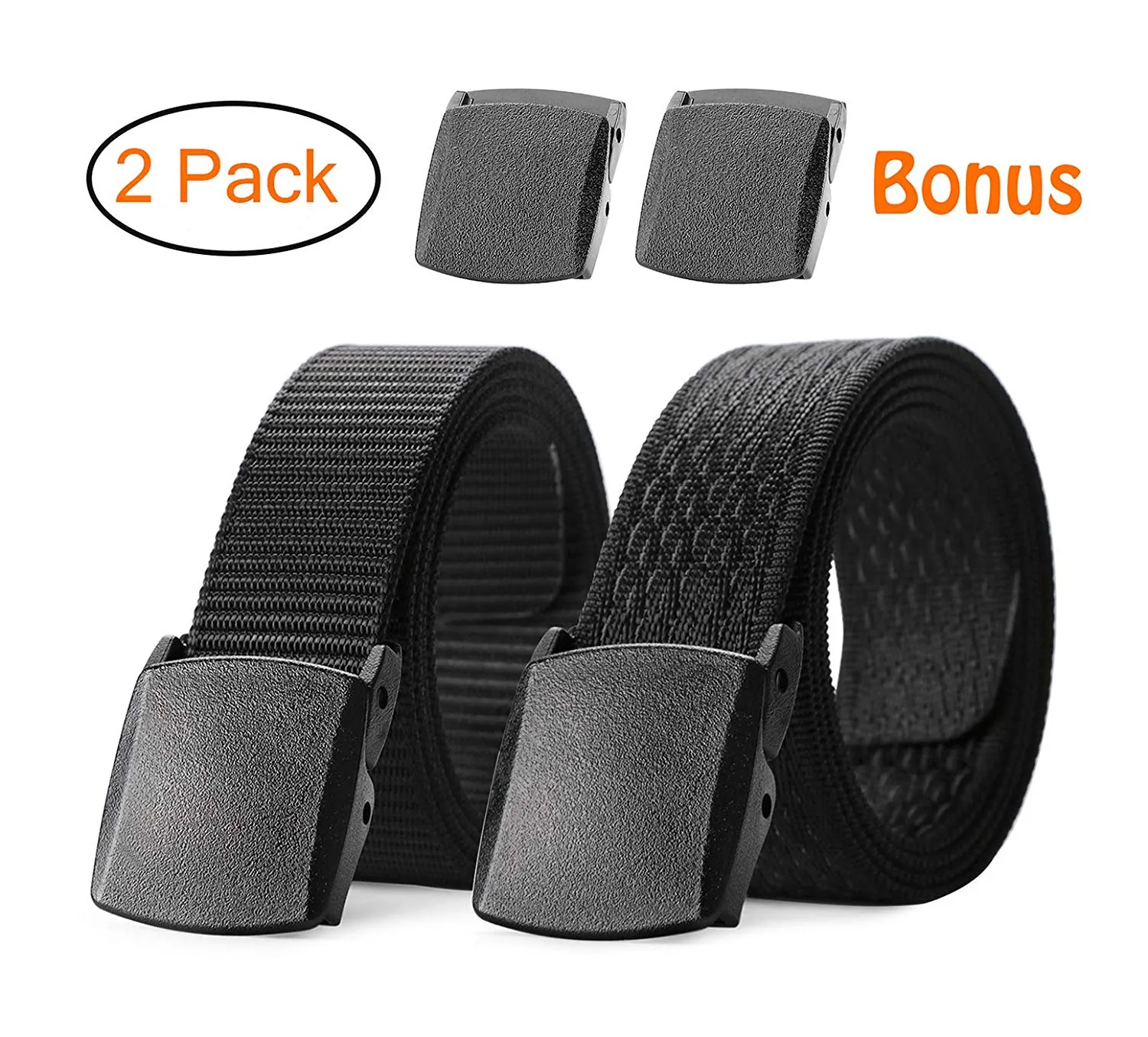 Nylon Military Tactical Belt 2 Pack Webbing Canvas Outdoor Web Belt With Plastic Buckle