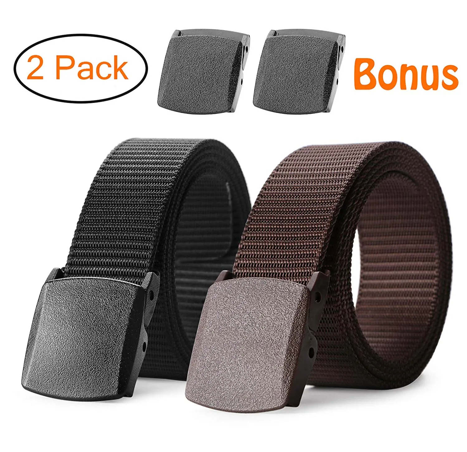 Nylon Military Tactical Belt 2 Pack Webbing Canvas Outdoor Web Belt With Plastic Buckle