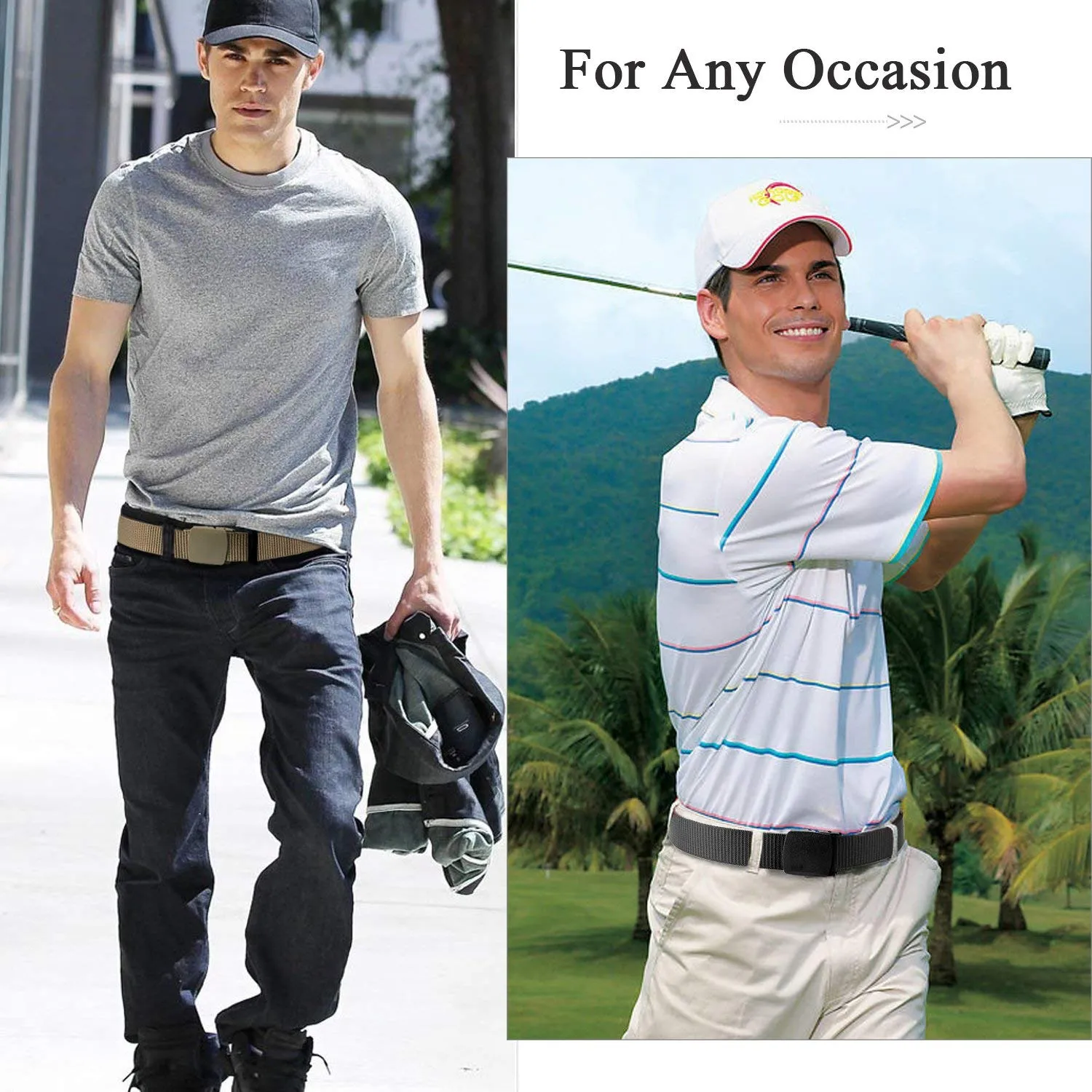 Nylon Military Tactical Belt 2 Pack Webbing Canvas Outdoor Web Belt With Plastic Buckle