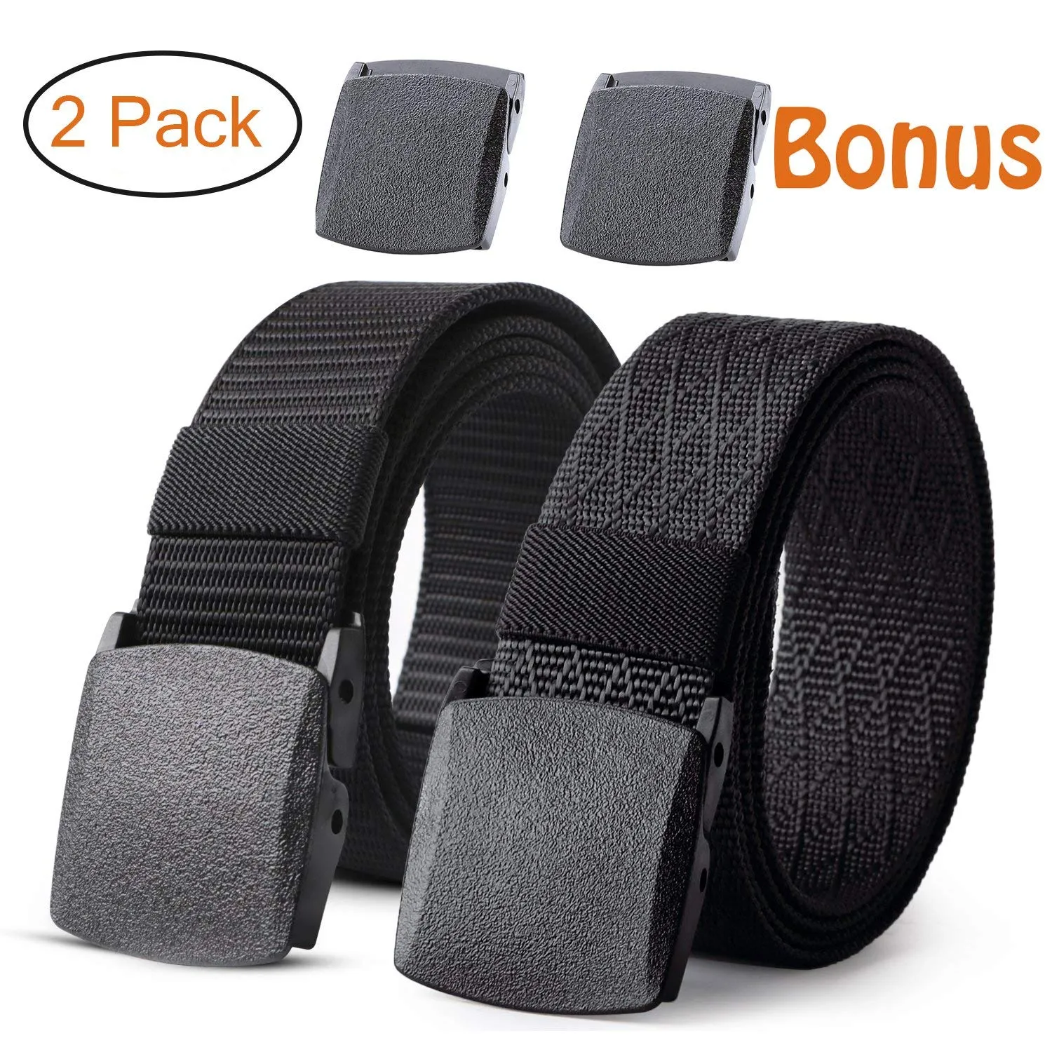 Nylon Military Tactical Belt 2 Pack Webbing Canvas Outdoor Web Belt With Plastic Buckle