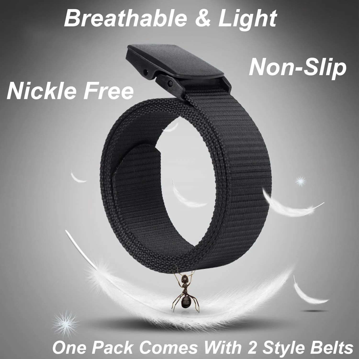 Nylon Military Tactical Belt 2 Pack Webbing Canvas Outdoor Web Belt With Plastic Buckle