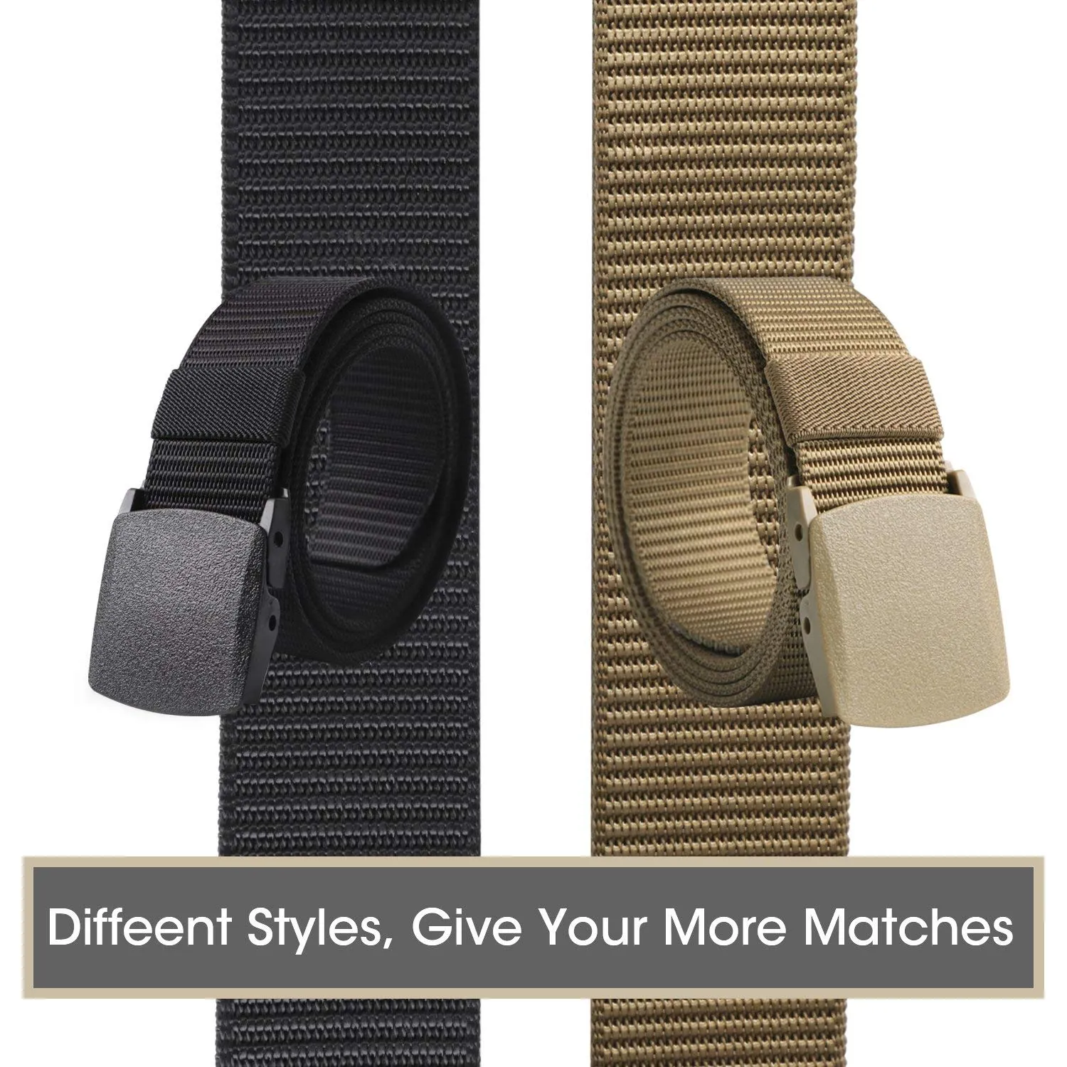 Nylon Military Tactical Belt 2 Pack Webbing Canvas Outdoor Web Belt With Plastic Buckle