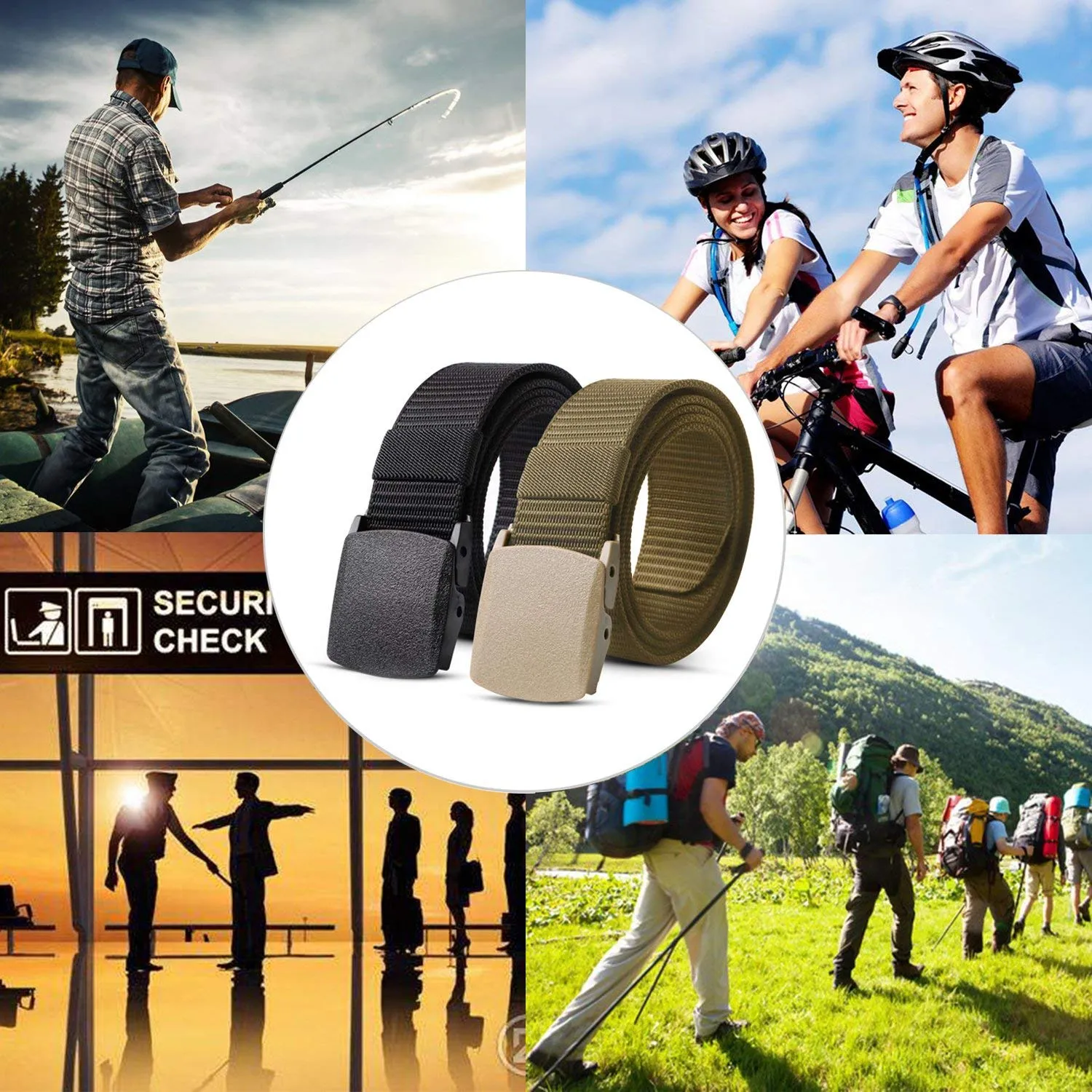 Nylon Military Tactical Belt 2 Pack Webbing Canvas Outdoor Web Belt With Plastic Buckle