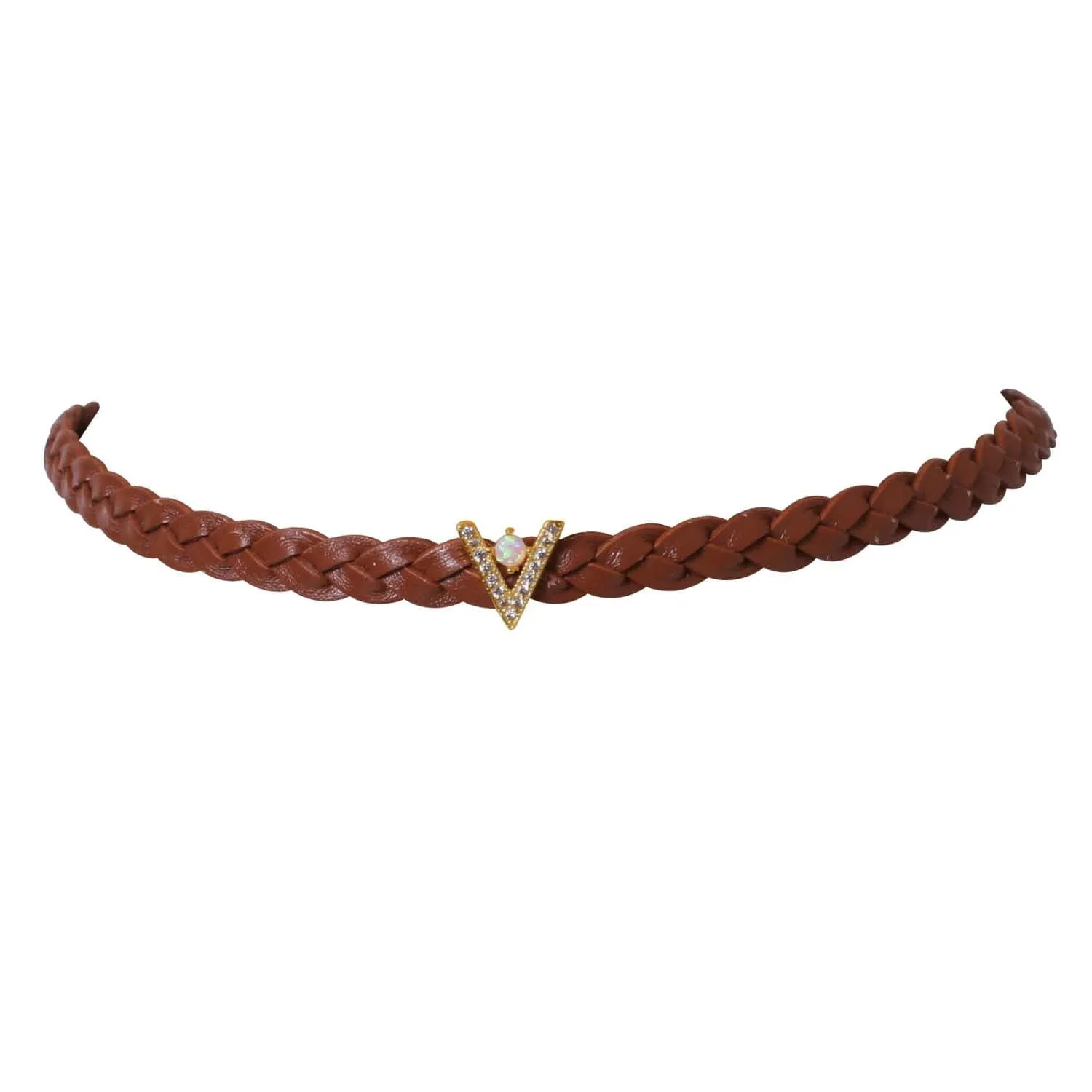 Ophelia Leather Choker with Opal & Crystal Charm
