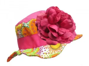 Orange Floral Sun Hat with Raspberry Large Rose