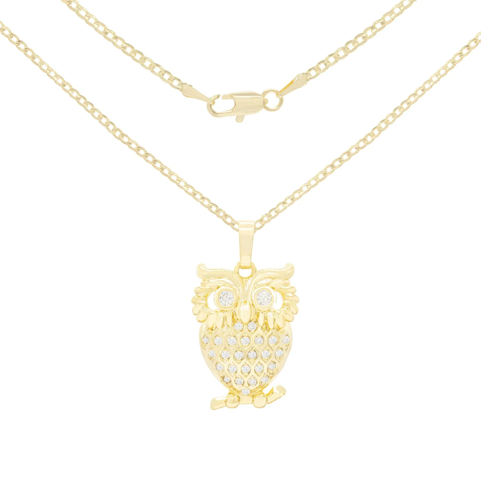 Owl Cubic Zirconia Pendant With Necklace Set 14K Gold Filled