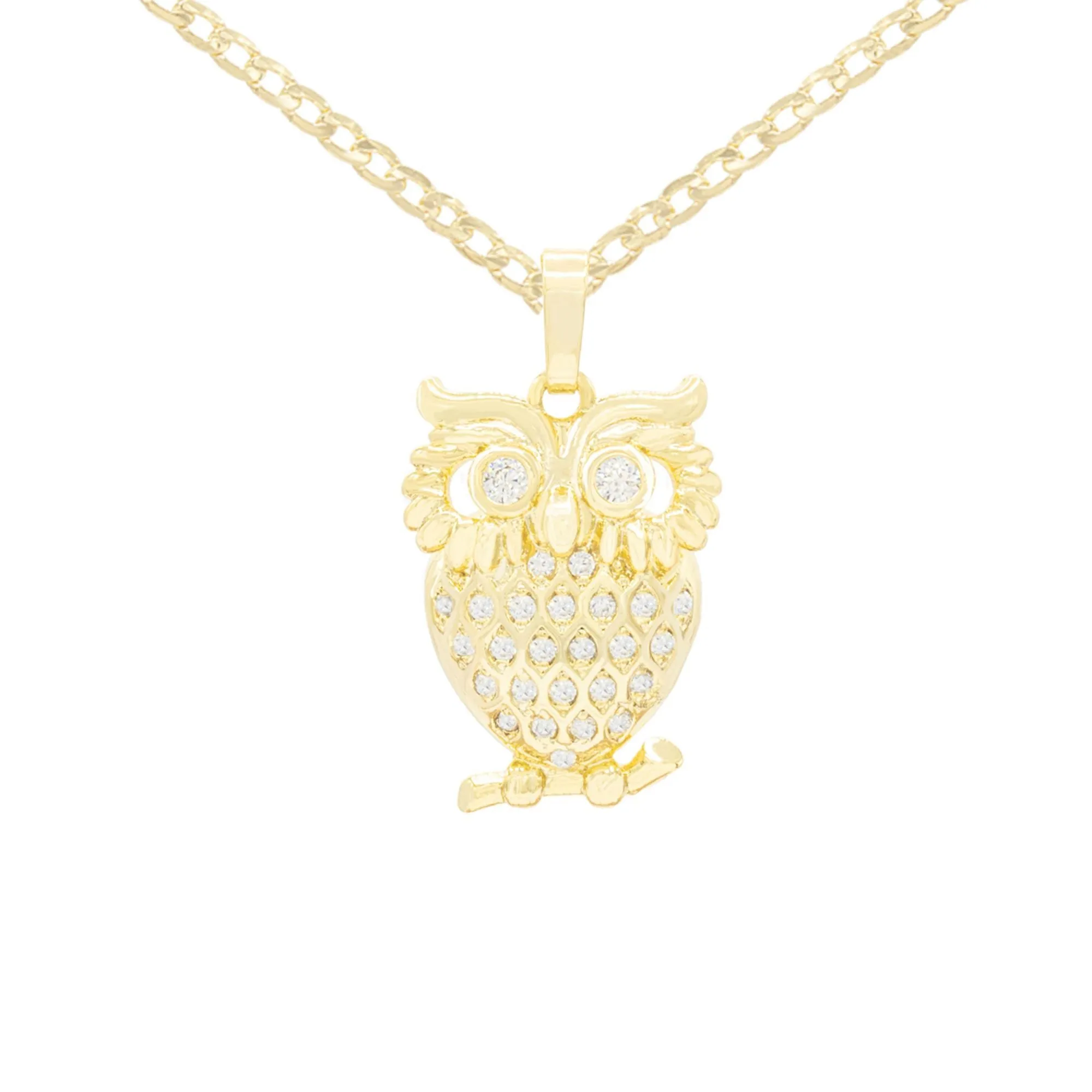 Owl Cubic Zirconia Pendant With Necklace Set 14K Gold Filled
