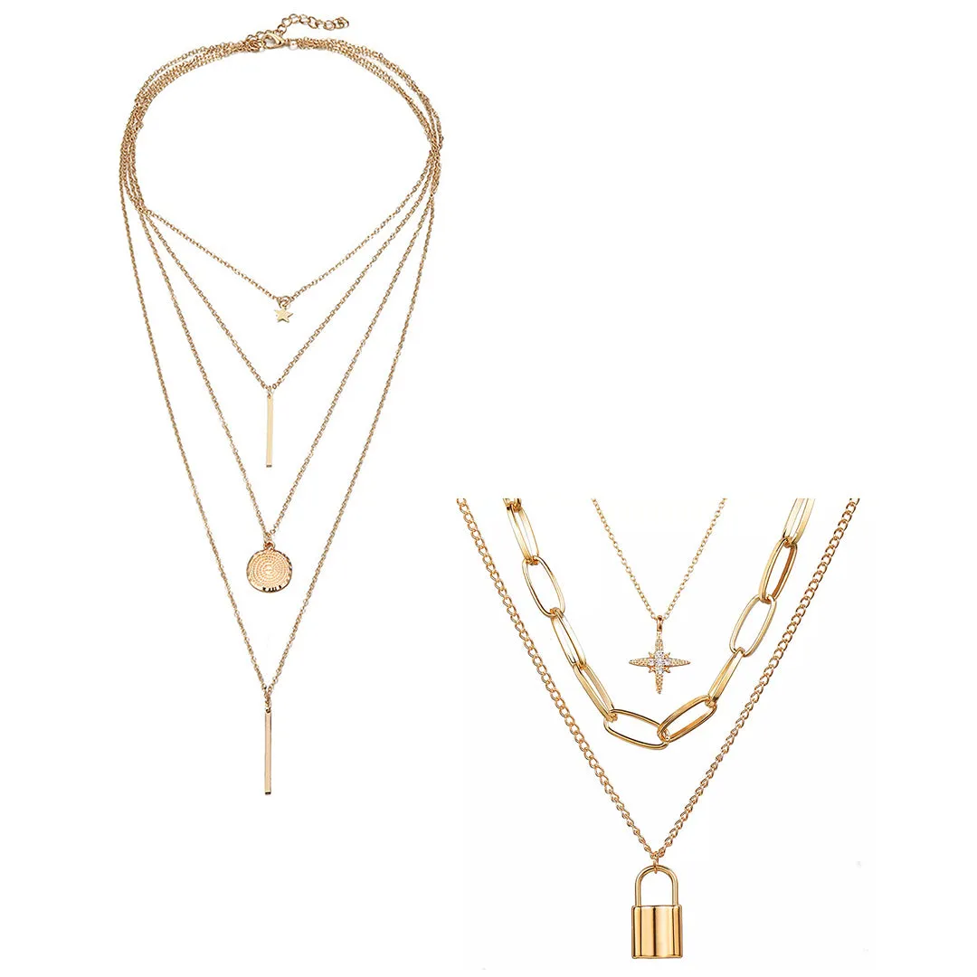Pack of 2 Layered Star Coin Line Star Lock Pendant