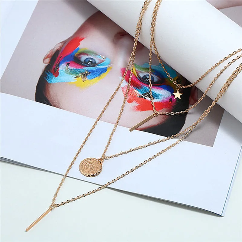 Pack of 2 Layered Star Coin Line Star Lock Pendant