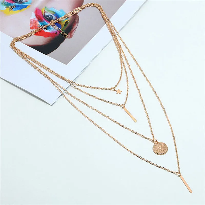 Pack of 2 Layered Star Coin Line Star Lock Pendant