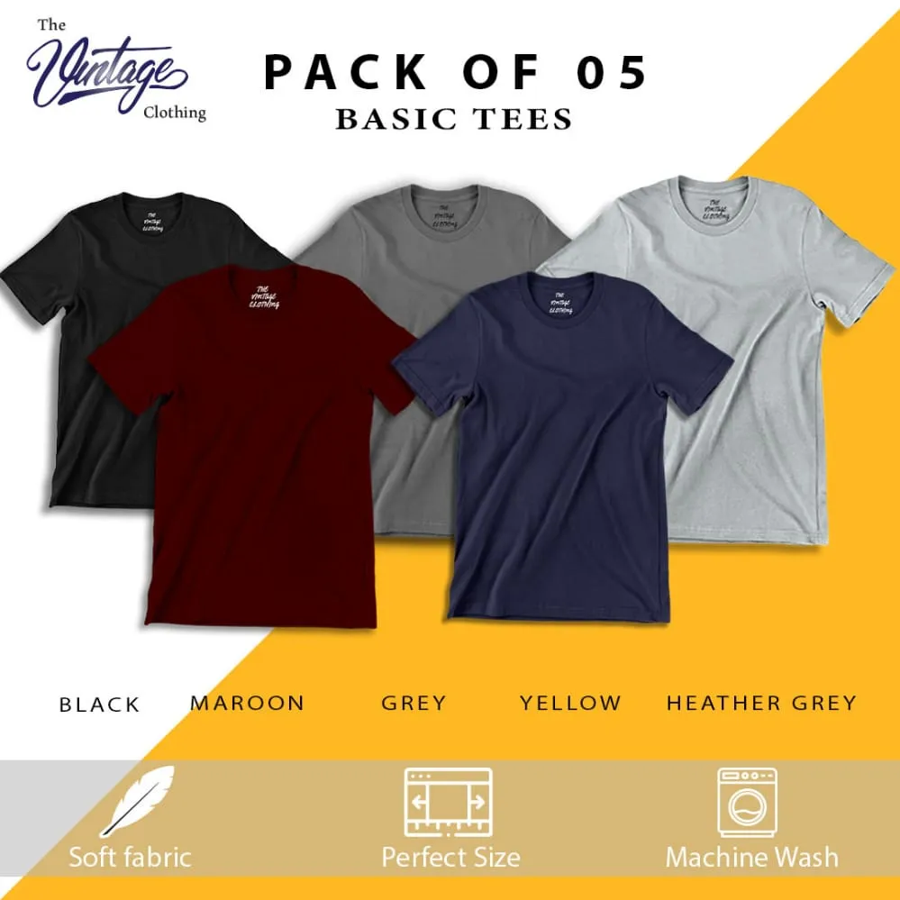 Pack of 5 round neck half sleeves T-shirts