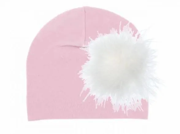 Pale Pink Cotton Hat with Cream Large regular Marabou