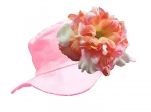 Pale Pink Sun Hat with Pink Orange Large Peony