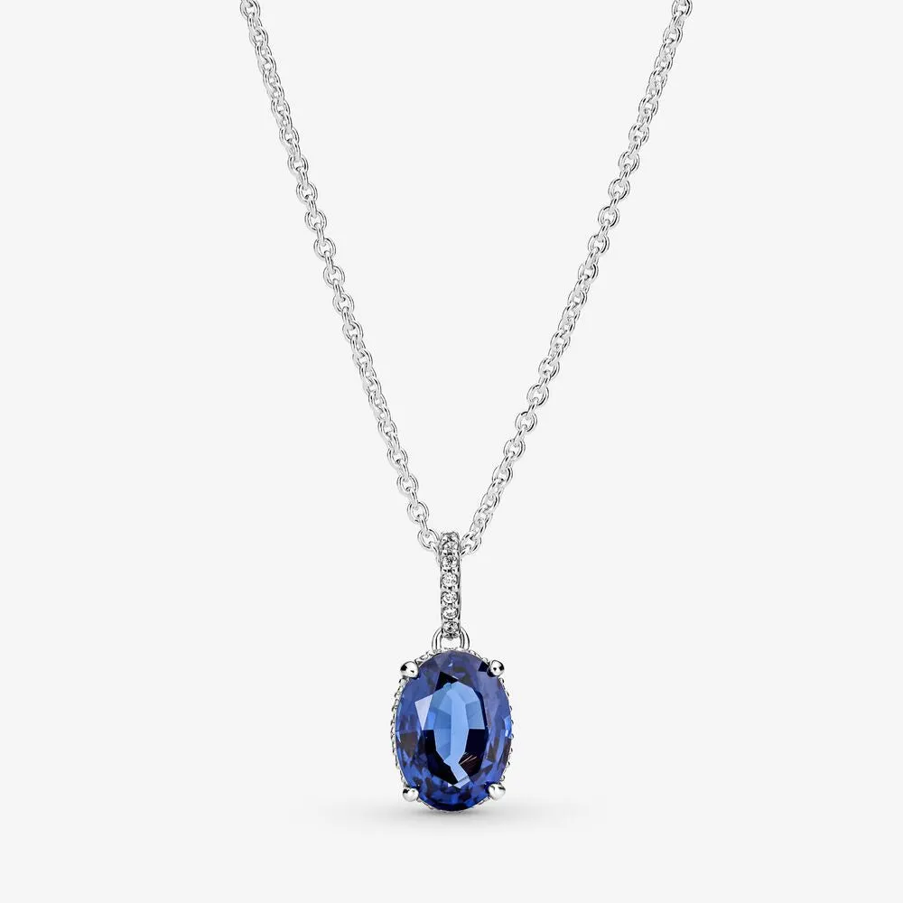 Pandora Blue Sparkling Statement Halo Pendant Necklace