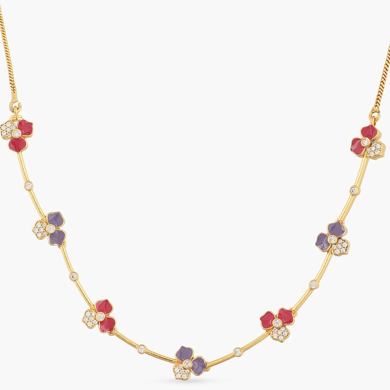 Pansy Floral CZ Statement Link Necklace