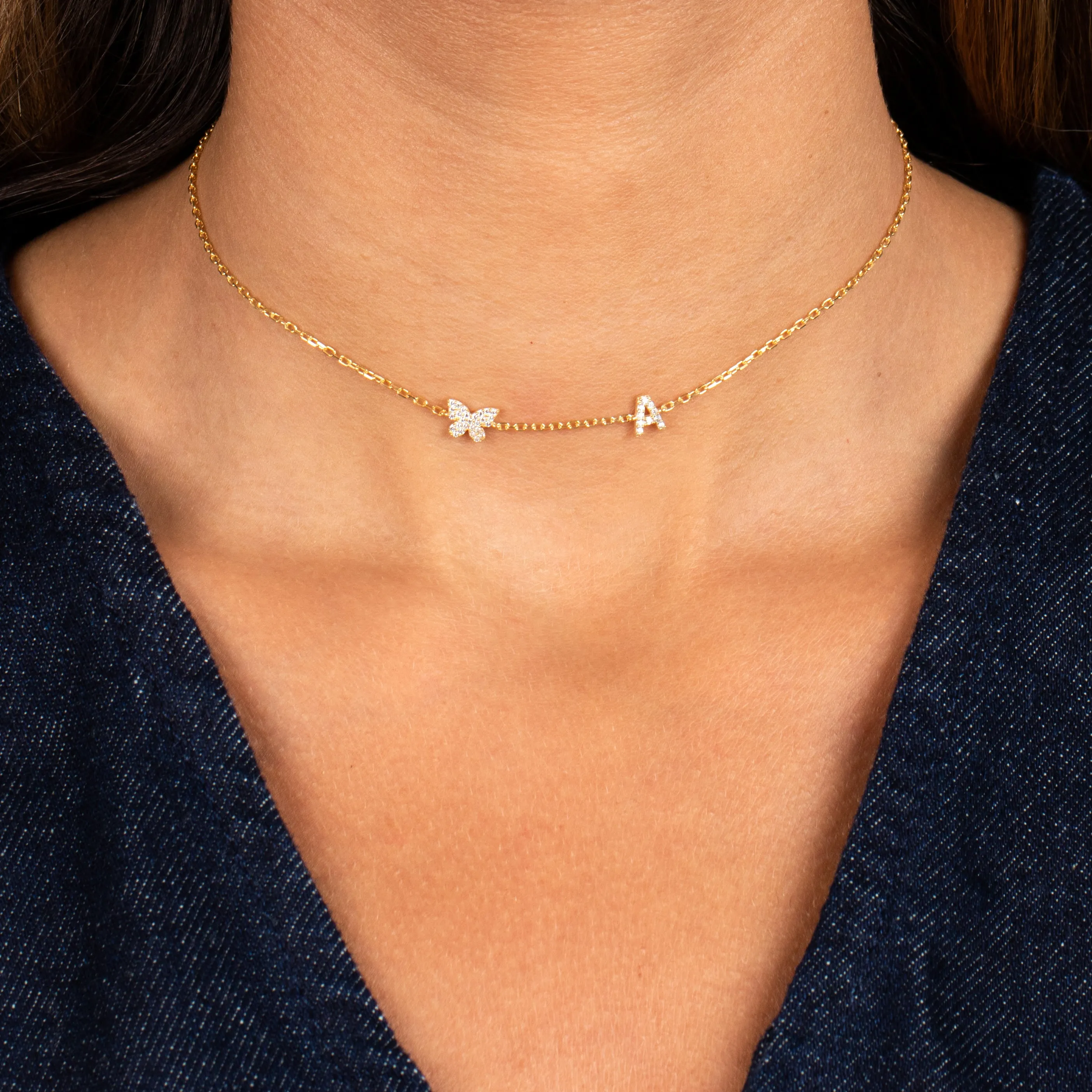 Pavé Butterfly Initial Choker