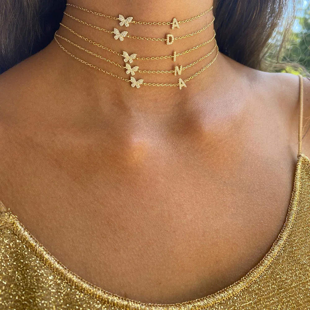 Pavé Butterfly Initial Choker