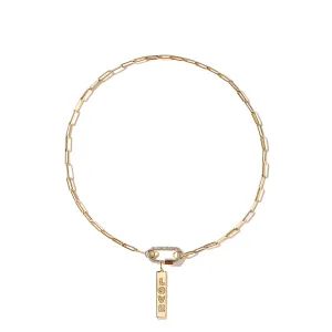 Pave Diamond Lock and Love Tag Necklace