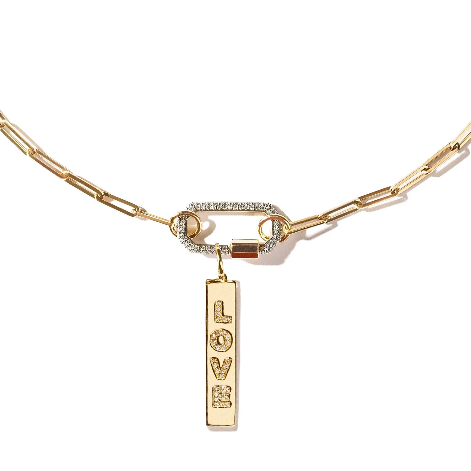 Pave Diamond Lock and Love Tag Necklace