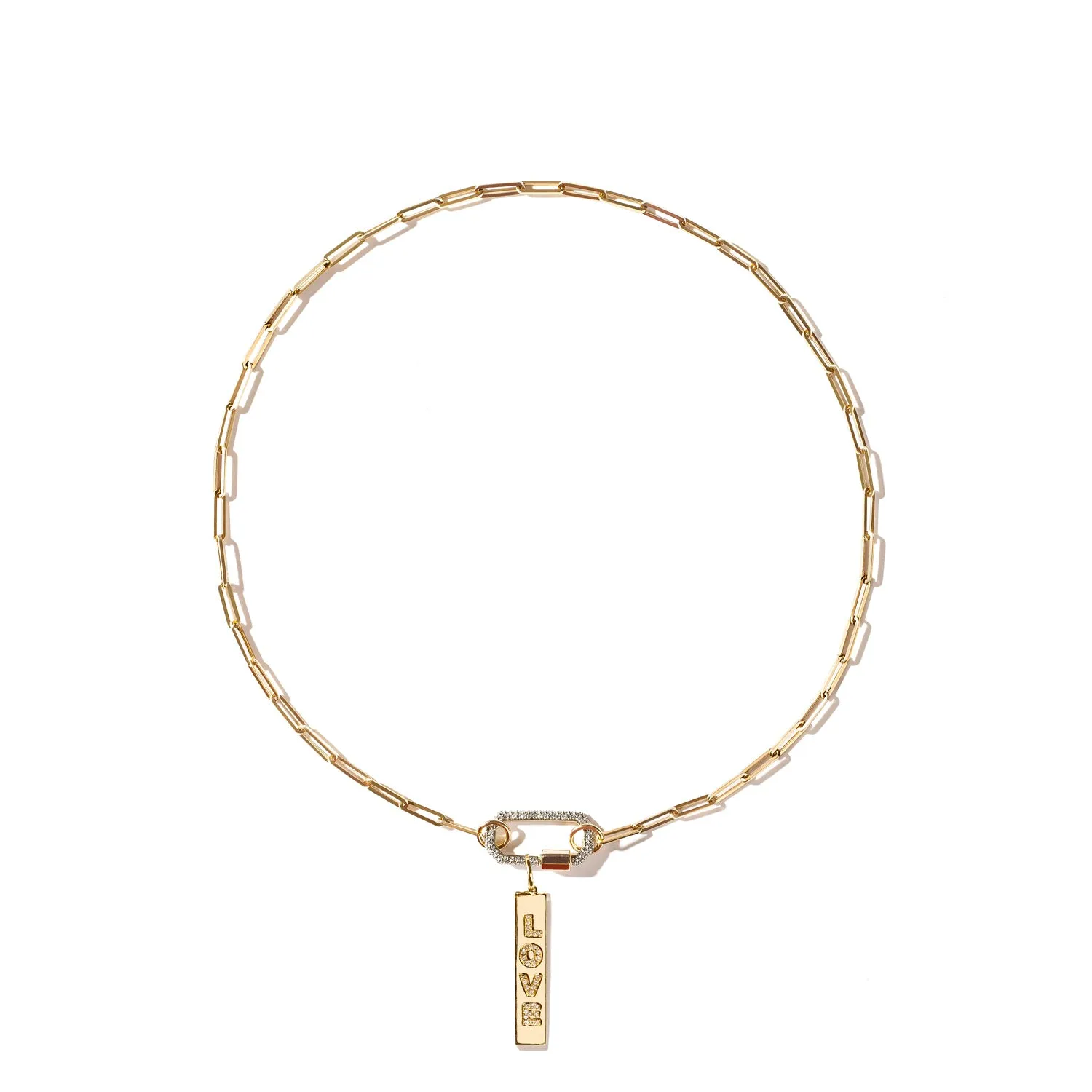 Pave Diamond Lock and Love Tag Necklace