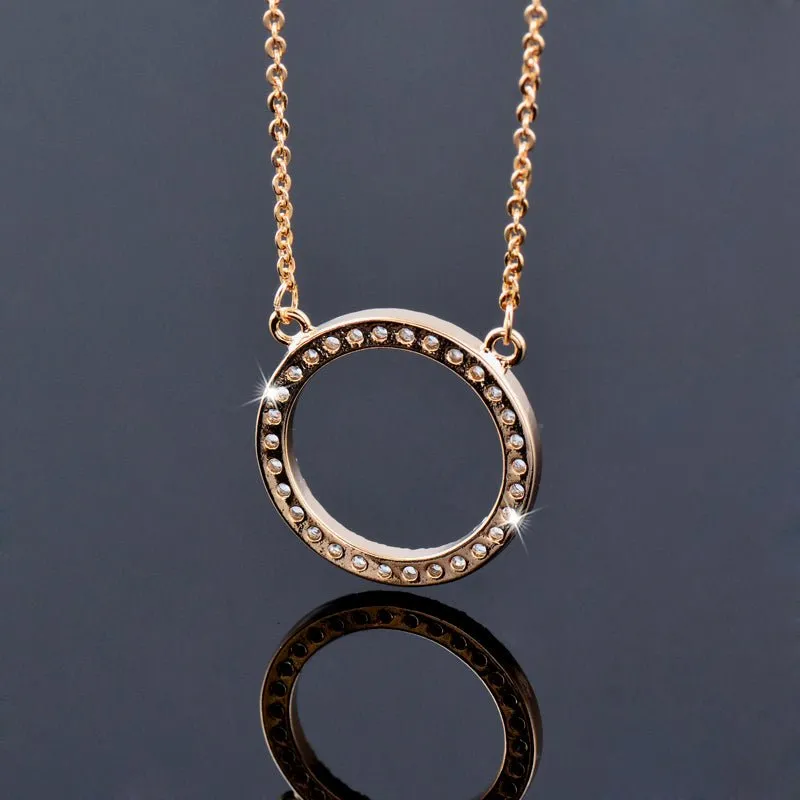 Pave Zircon Circle Pendant Choker Chain Necklace For Women Jewelry