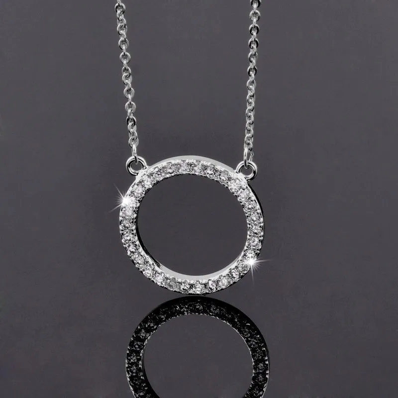 Pave Zircon Circle Pendant Choker Chain Necklace For Women Jewelry