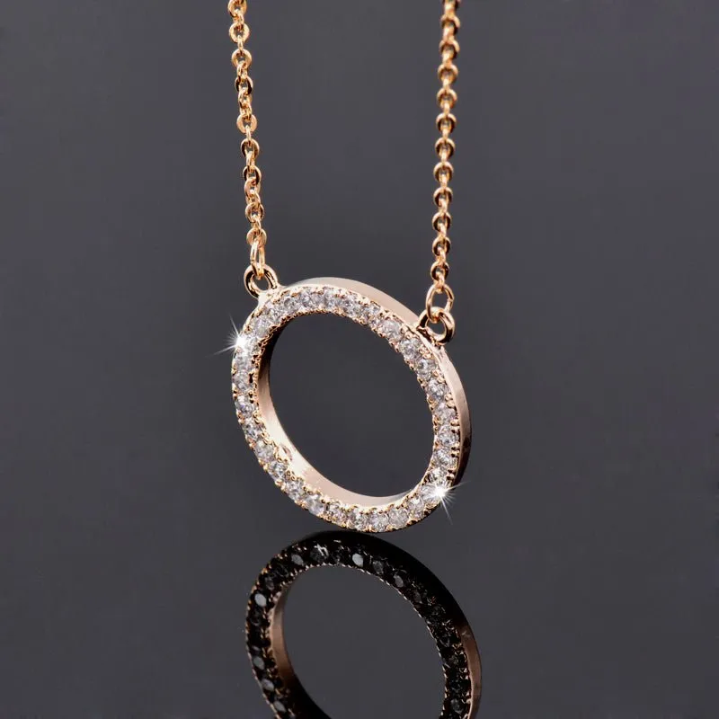 Pave Zircon Circle Pendant Choker Chain Necklace For Women Jewelry