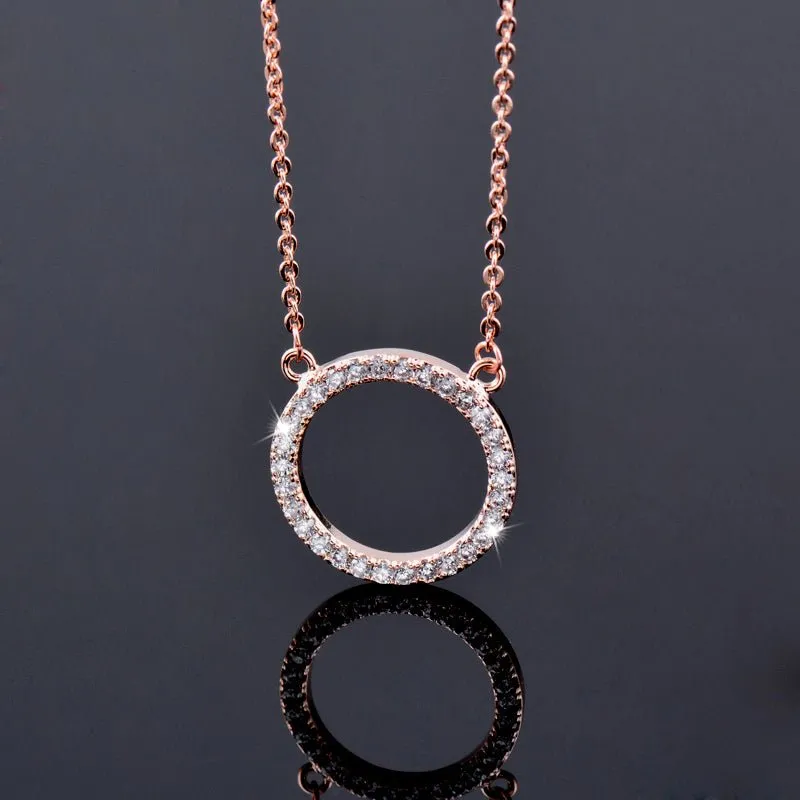 Pave Zircon Circle Pendant Choker Chain Necklace For Women Jewelry