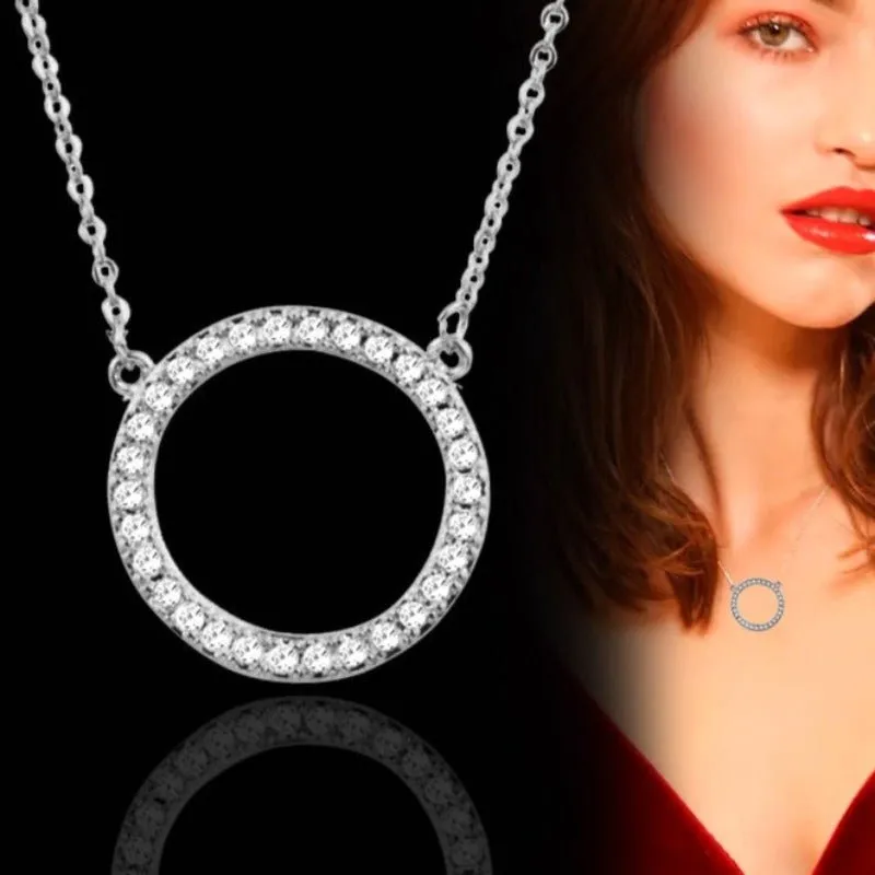 Pave Zircon Circle Pendant Choker Chain Necklace For Women Jewelry