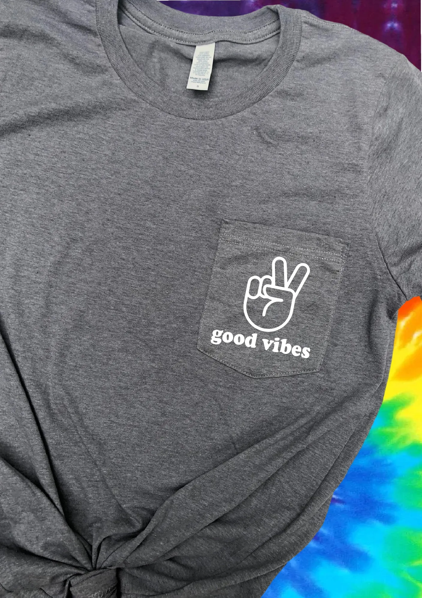Peace And Good Vibes Shirt | Pocket Print Shirt | Graphic T Shirt Unisex Crew