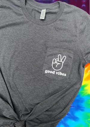 Peace And Good Vibes Shirt | Pocket Print Shirt | Graphic T Shirt Unisex Crew