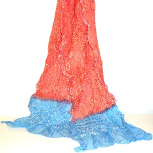 Peach with Blue Silk Scarf