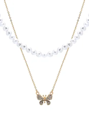PEARL & BUTTERFLY STATEMENT LAYERED NECKLACE