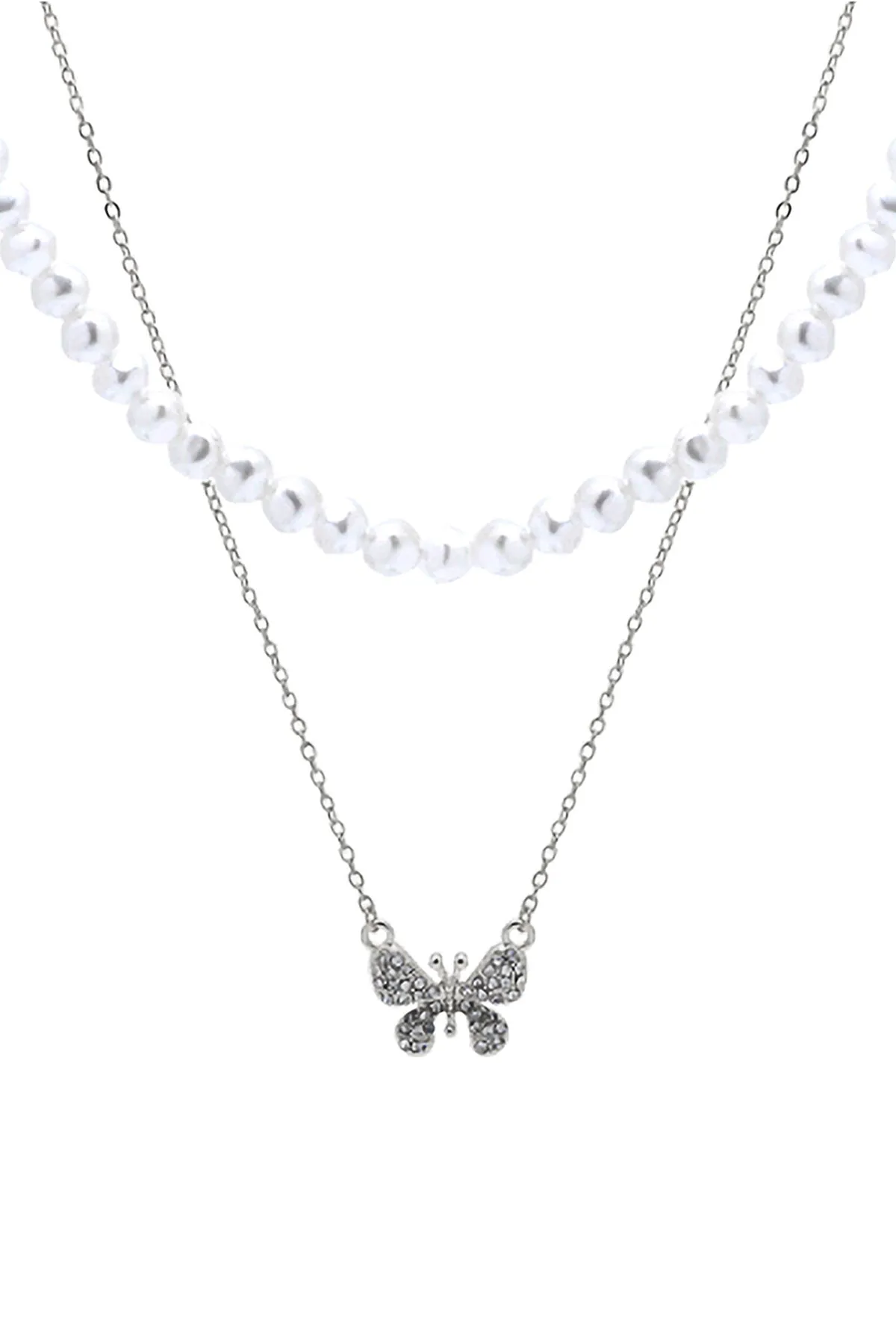 PEARL & BUTTERFLY STATEMENT LAYERED NECKLACE