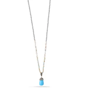 PEARL AND GREY BEADS 1.5" INCHES TURQUOISE CRYSTAL PENDANT  NECKLACES #SQN176TU (IG20)