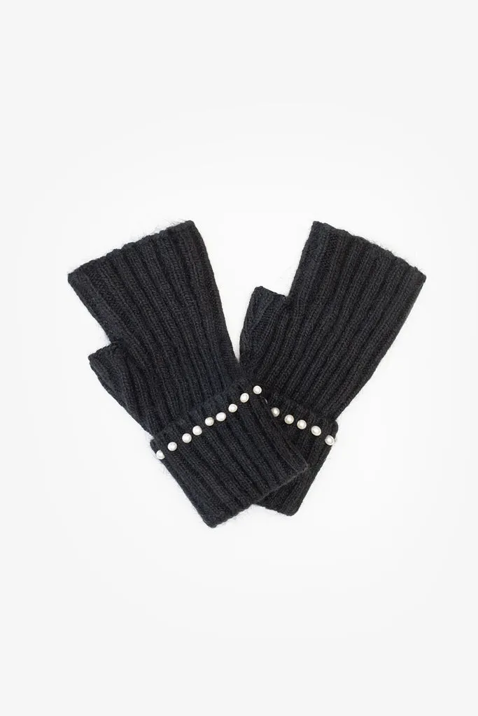 Pearl Fingerless Gloves - Black