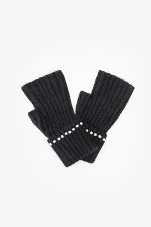 Pearl Fingerless Gloves - Black