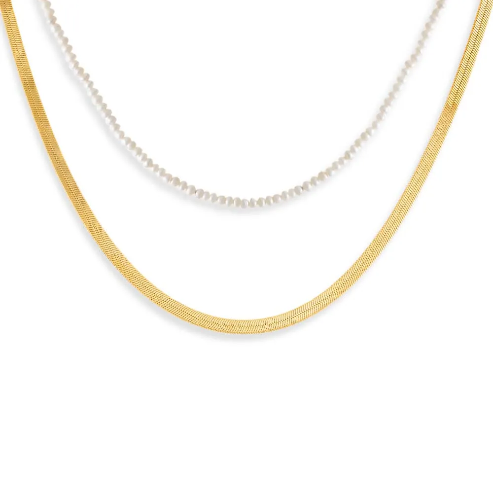 Pearled Liquid Gold Necklace Combo Set