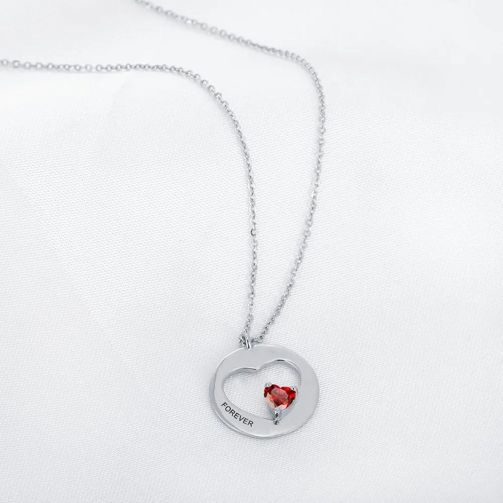 Personalized Birthstone Engrave Pendants Necklaces Heart Shape 925 Sterling Silver Necklaces & Pendants