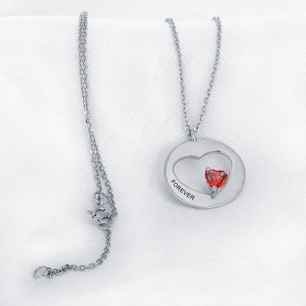 Personalized Birthstone Engrave Pendants Necklaces Heart Shape 925 Sterling Silver Necklaces & Pendants