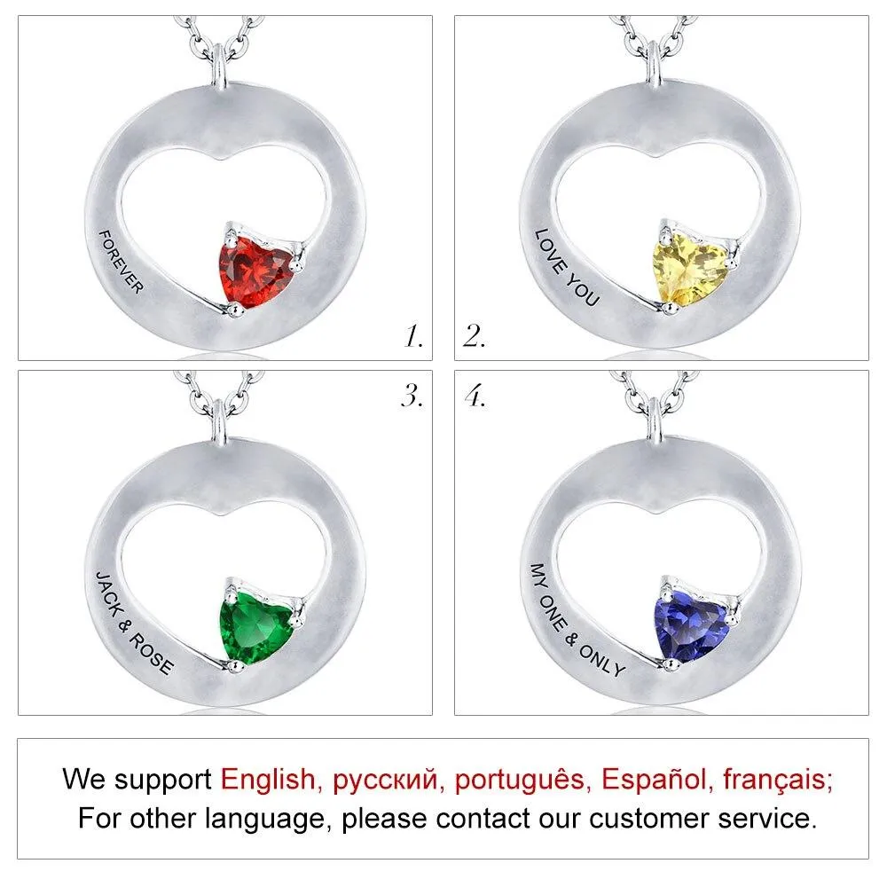 Personalized Birthstone Engrave Pendants Necklaces Heart Shape 925 Sterling Silver Necklaces & Pendants