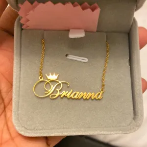 Personalized Nameplate Crown Name Necklace 14K Yellow Gold Chain Jewelry