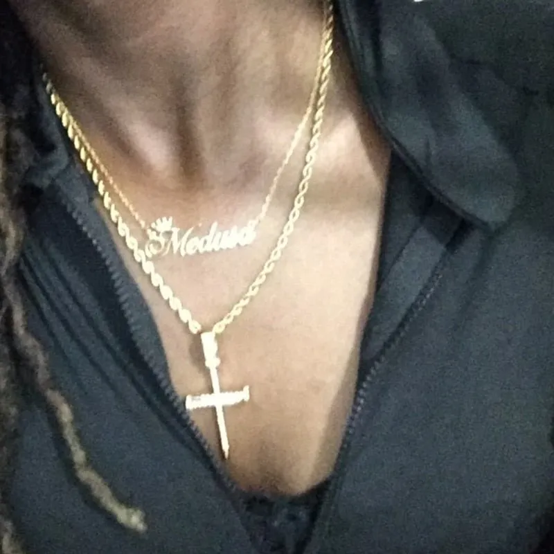 Personalized Nameplate Crown Name Necklace 14K Yellow Gold Chain Jewelry